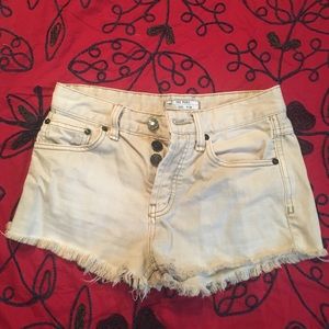 Free People button fly khaki denim short shorts 24